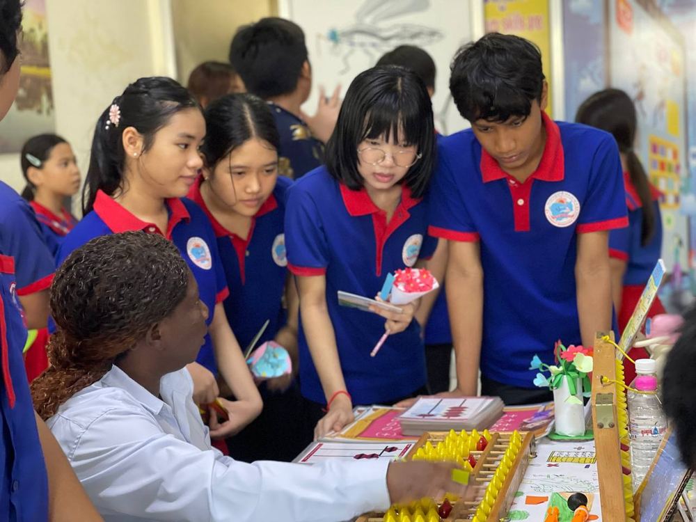 Students learning abacus math